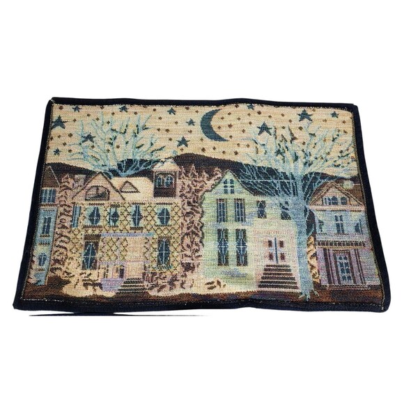 VTG Starry Snowy Night Winter Wonderland Set Of 2 Holiday Tapestry Placemats - Picture 6 of 8